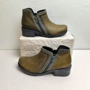 Naot Meditate Studded Ankle Boots 6-6.5/37 Vintage Pine/Sage Side Zip